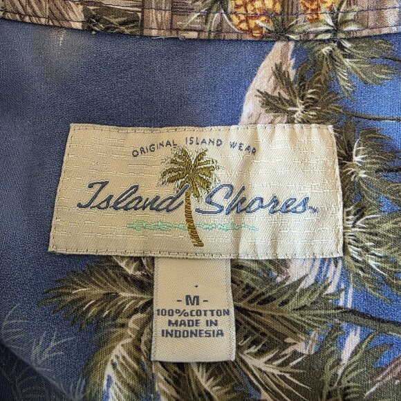 Island Shores Hawaiian Shirt Mens Medium Blue Tropical Palm Tree Beach Aloha - Picture 4 of 10